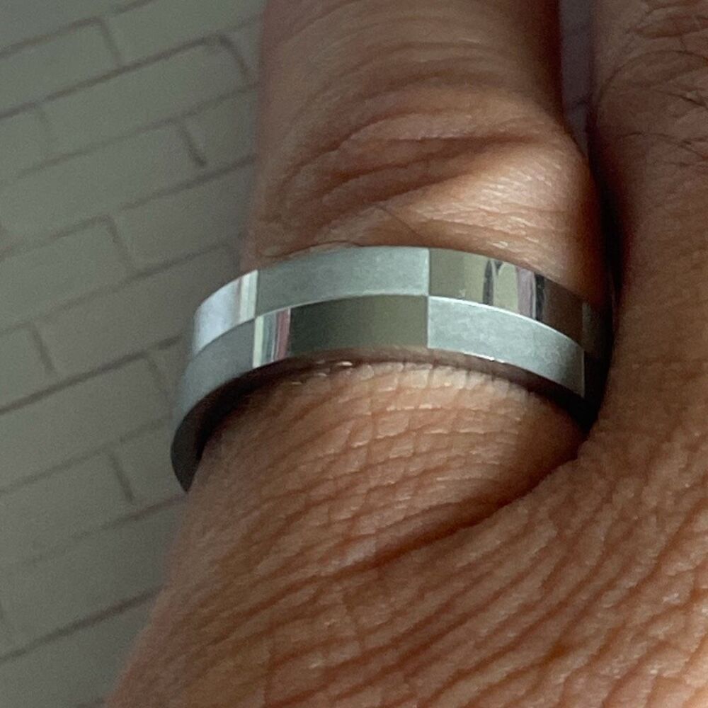 Men’s Stainless Steel Ring Size 9 Brushed & Polished Geometric Band